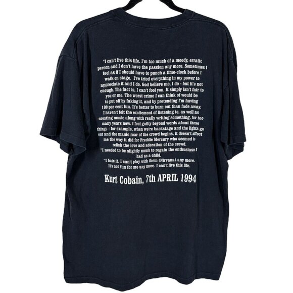 Vintage Kurt Cobain Black Suicide Note Tee Shirt Men's Size XL Nirvana Grunge - Picture 2 of 14